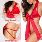 Satin Bow Open Back Lingerie Set / Red Gift Bow Teddy