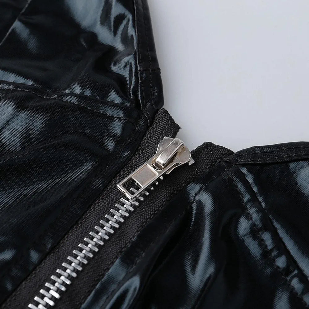 Midnight Onyx Faux-Leather Corset & Garter 2-Piece Set