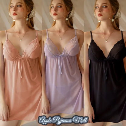 Graceful Lace-Trim Babydoll Nightgown