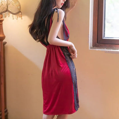 Midnight Lace Trim Satin Slip Nighty