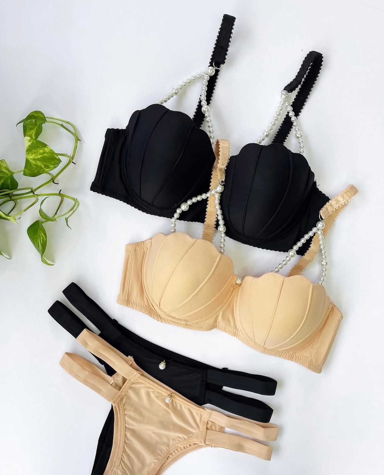 Seashell Padded Bra & Thong Lingerie Set