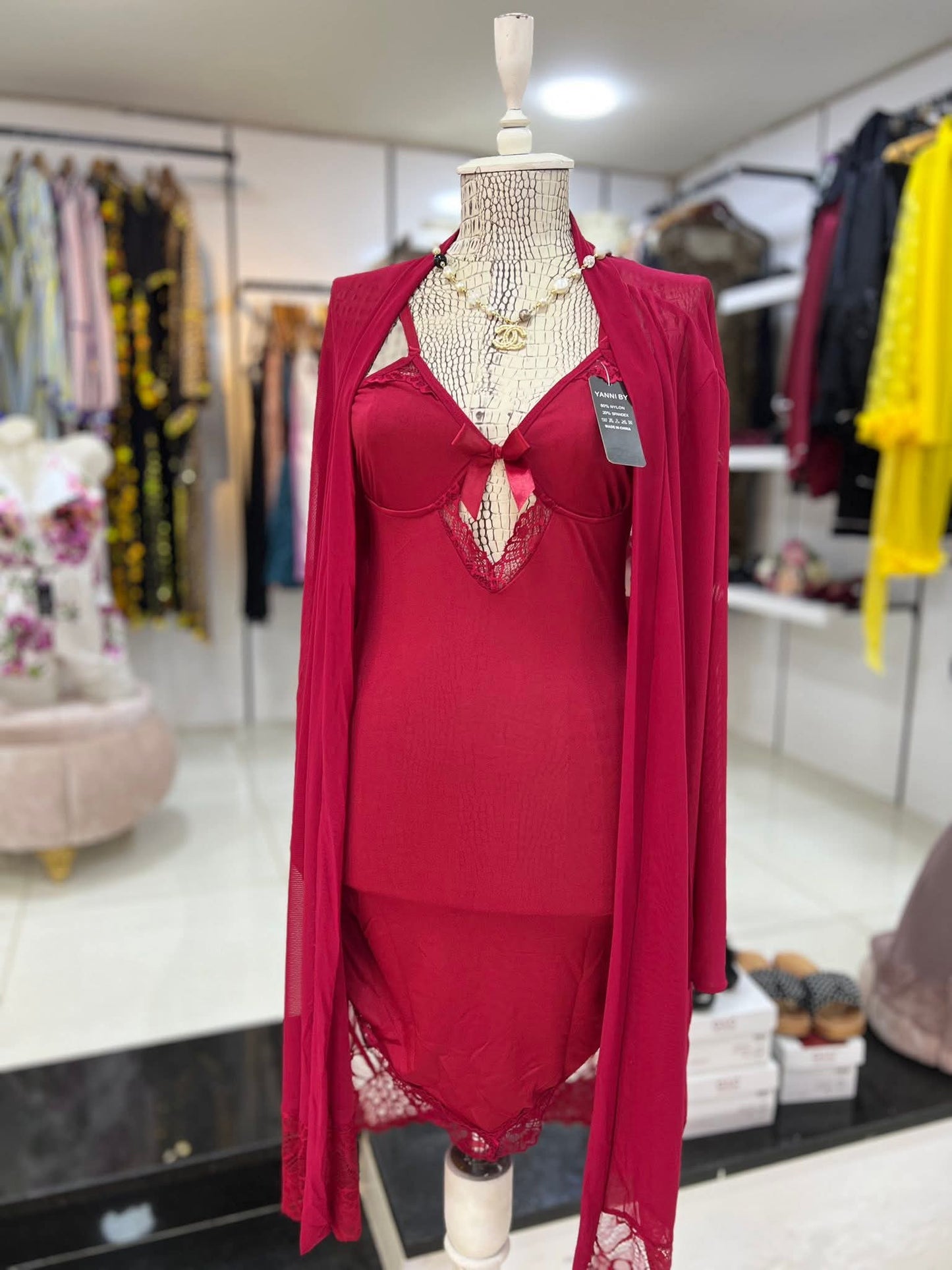 Romantic Red Chemise & Dressing Gown Duo Set