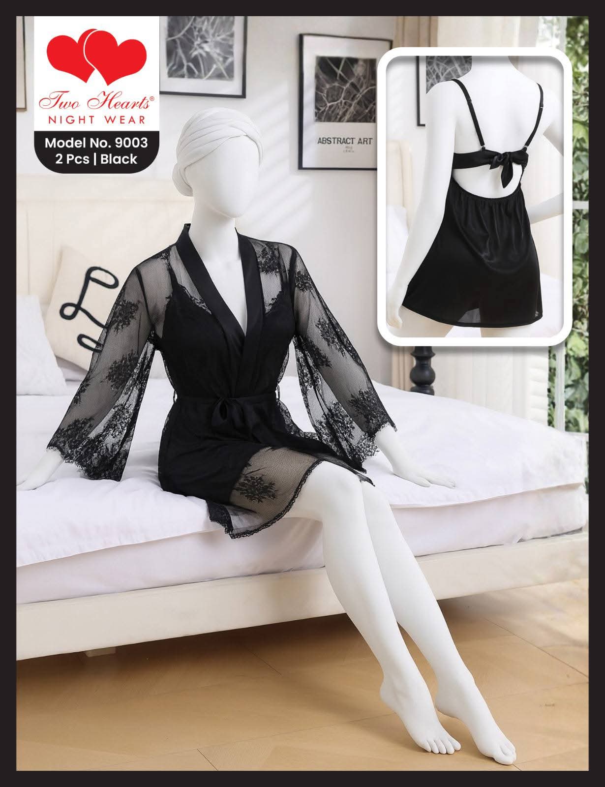 3-Piece Satin & Eyelash Lace Ensemble