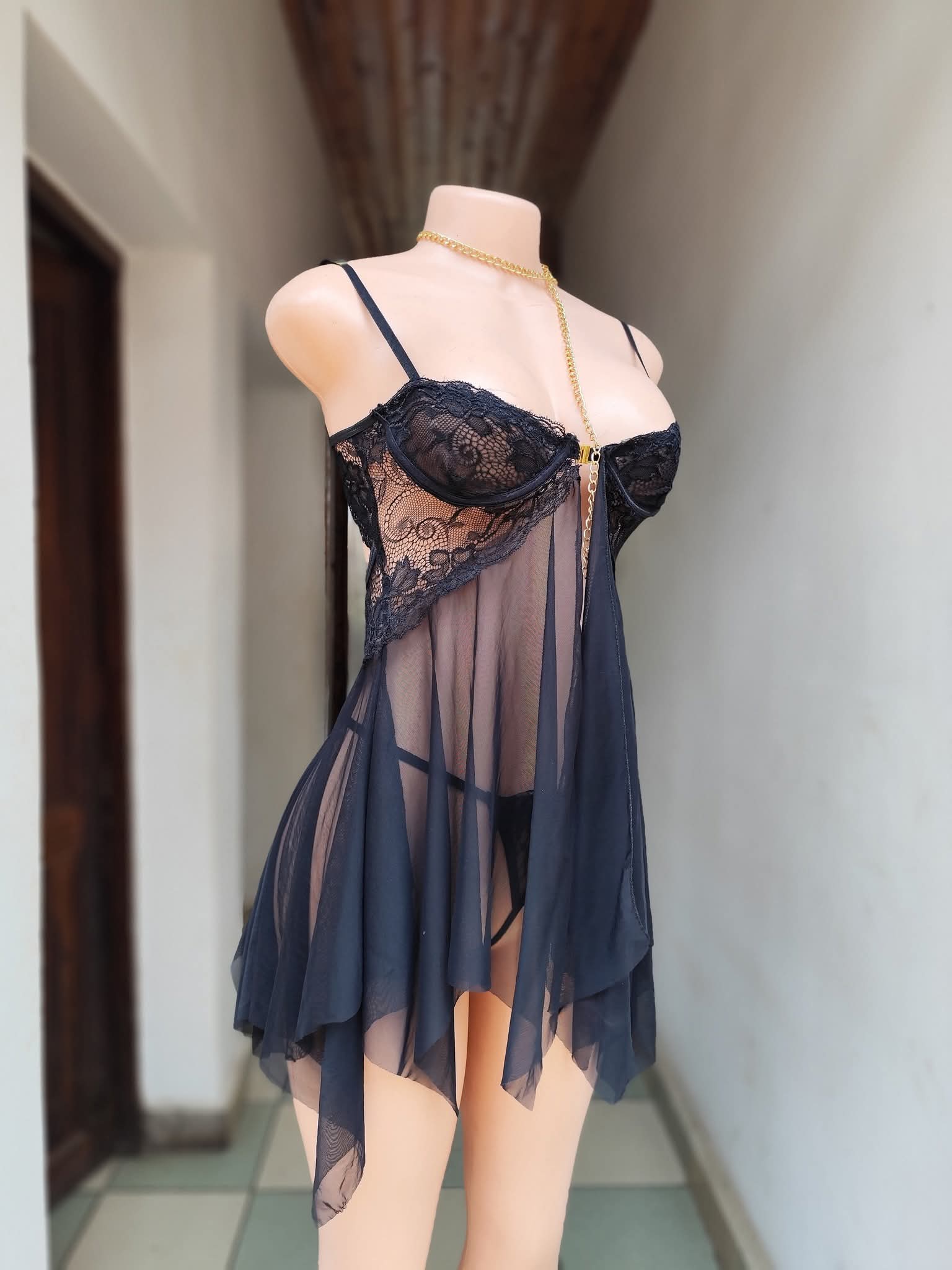 Front-Open Mesh Lingerie Set