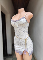 Floral Lace-Trim Mini Slip Dress – Vintage Coquette With Stockings