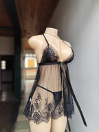 Bella Front-Open Sheer Lace Babydoll