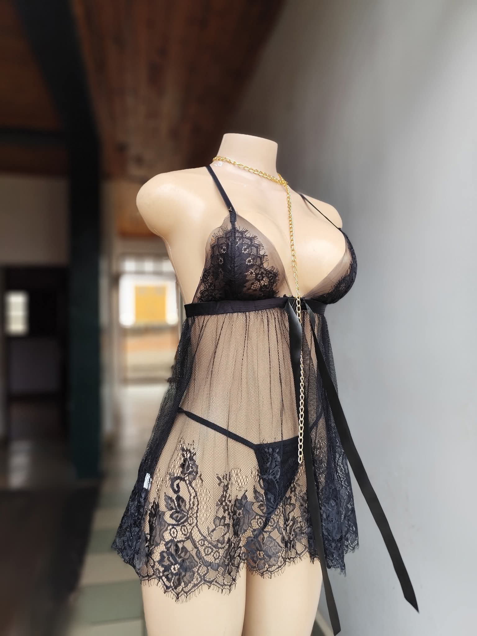 Bella Front-Open Sheer Lace Babydoll