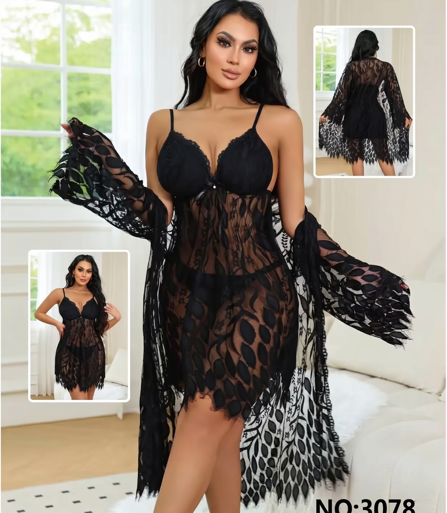 Midnight Enchantress Lace Babydoll Set