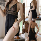 Silky Nights Black Lace Slit Nightdress