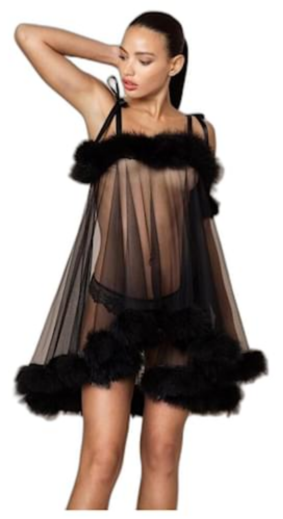 Midnight Desire Sheer Feather Babydoll