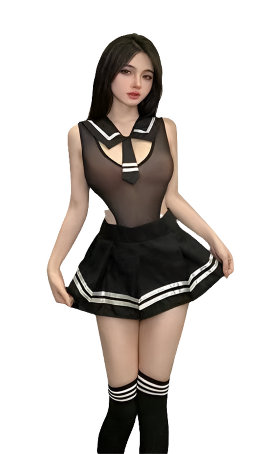 Sexy Sailor Schoolgirl Costume – 3 Piece Lingerie Set With Stockings