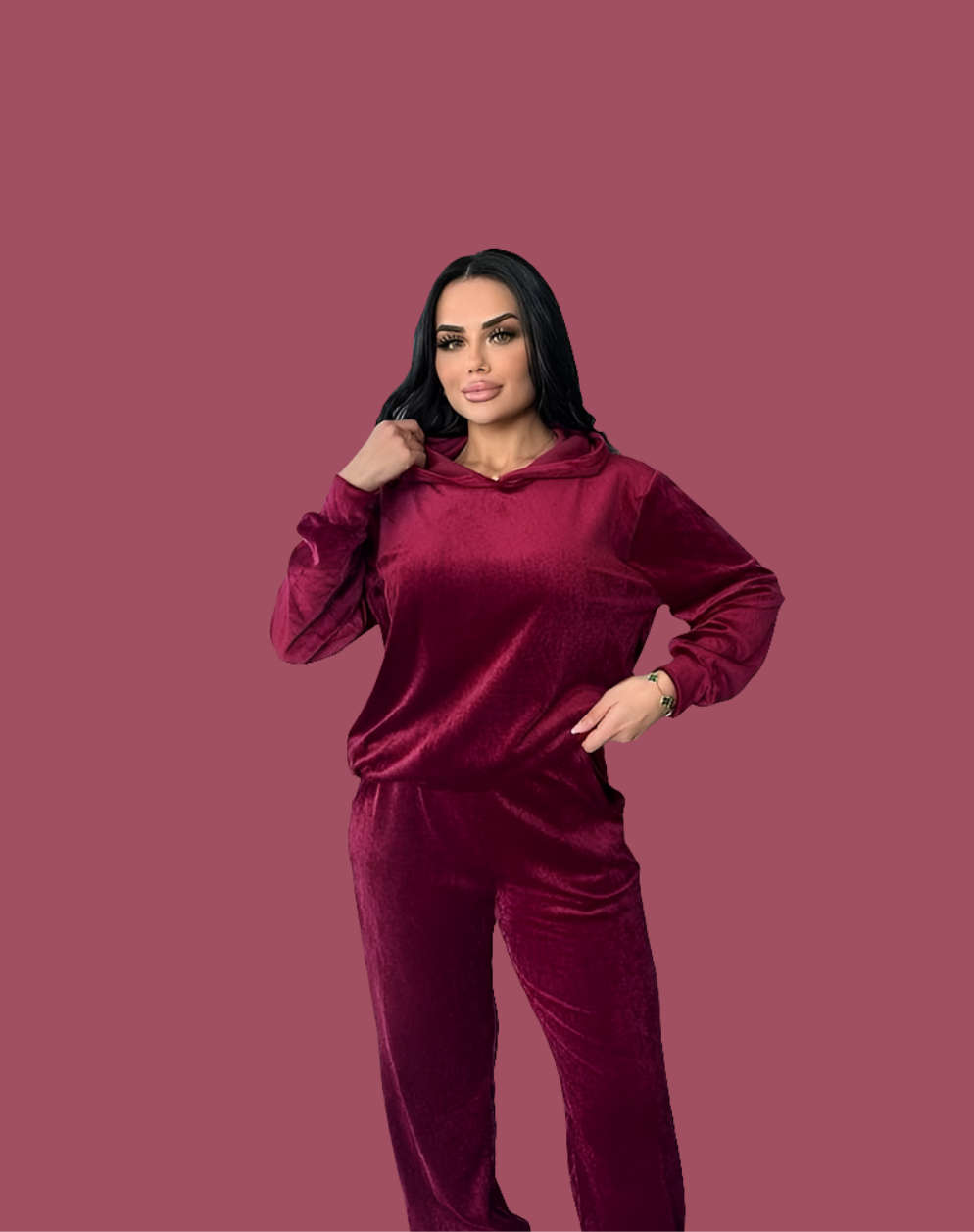Velvet Hoodie & Wide-Leg Tracksuit Set