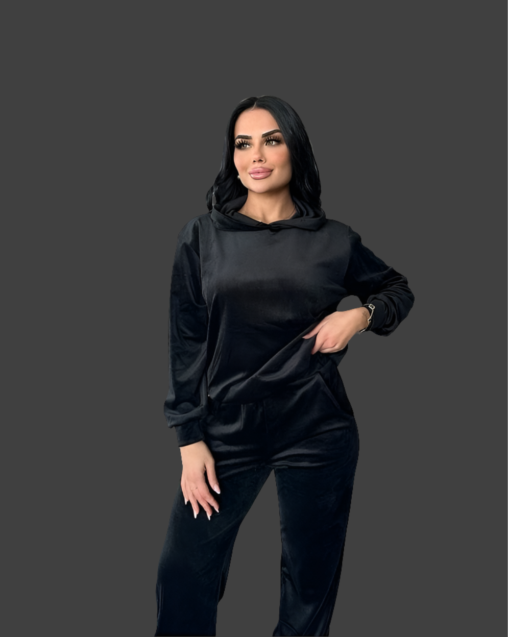 Velvet Hoodie & Wide-Leg Tracksuit Set