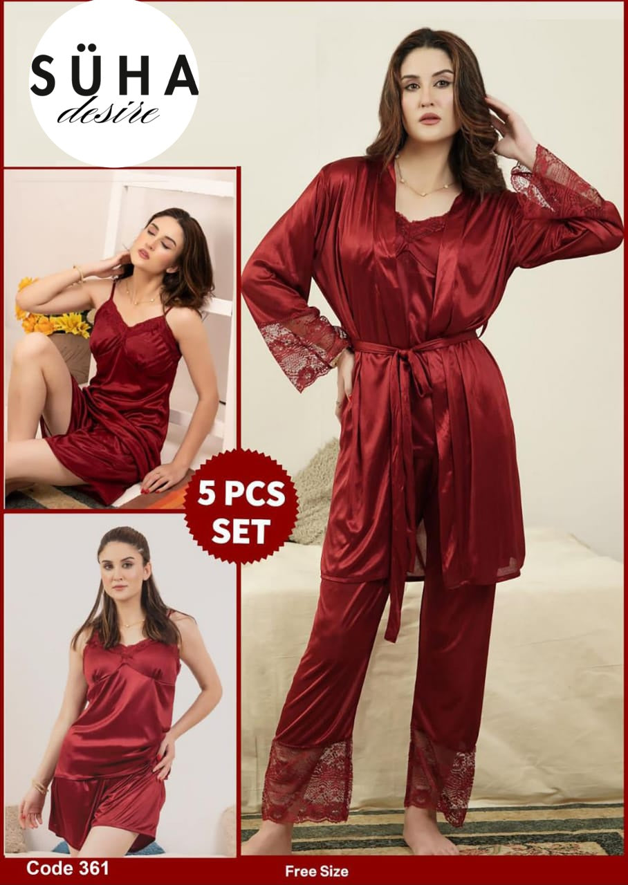 Silky Jersey 5-Piece Nightwear Set
