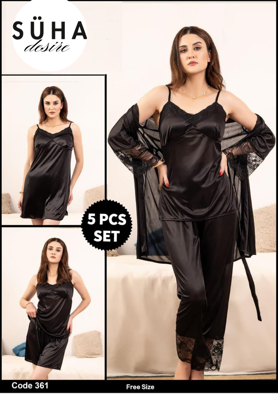 Silky Jersey 5-Piece Nightwear Set