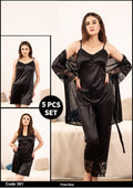SD - Silk Jersey 5 piece Nightwear – Luxury Lace-Trimmed Sleepwear Set