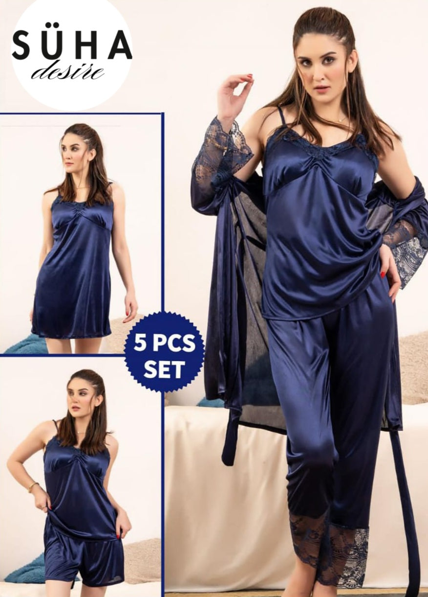 Silky Jersey 5-Piece Nightwear Set