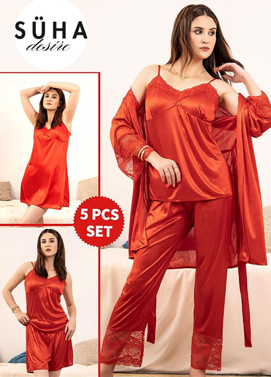Silky Jersey 5-Piece Nightwear Set