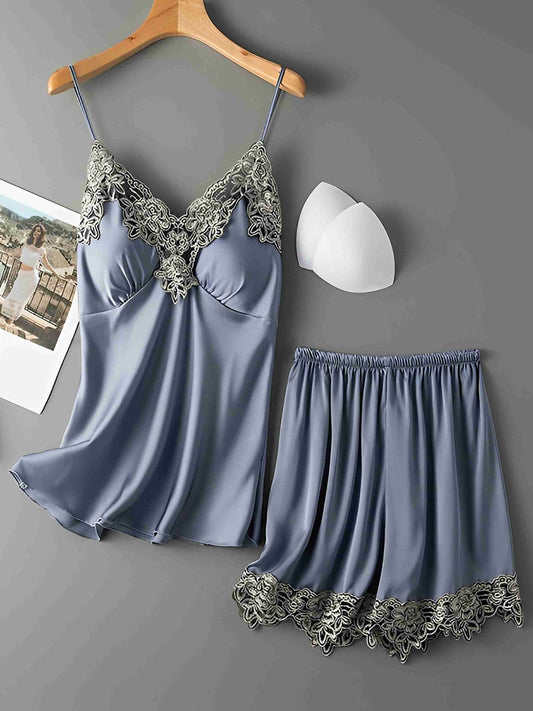 Silky Lace Trim Cami & Shorts Set