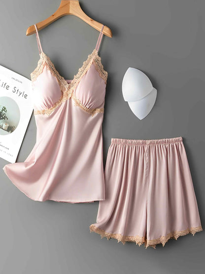 Silky Lace Trim Cami & Shorts Set