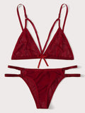 SD - Silk Cut-Out Bralette and Thong Lingerie Set in Ruby Red