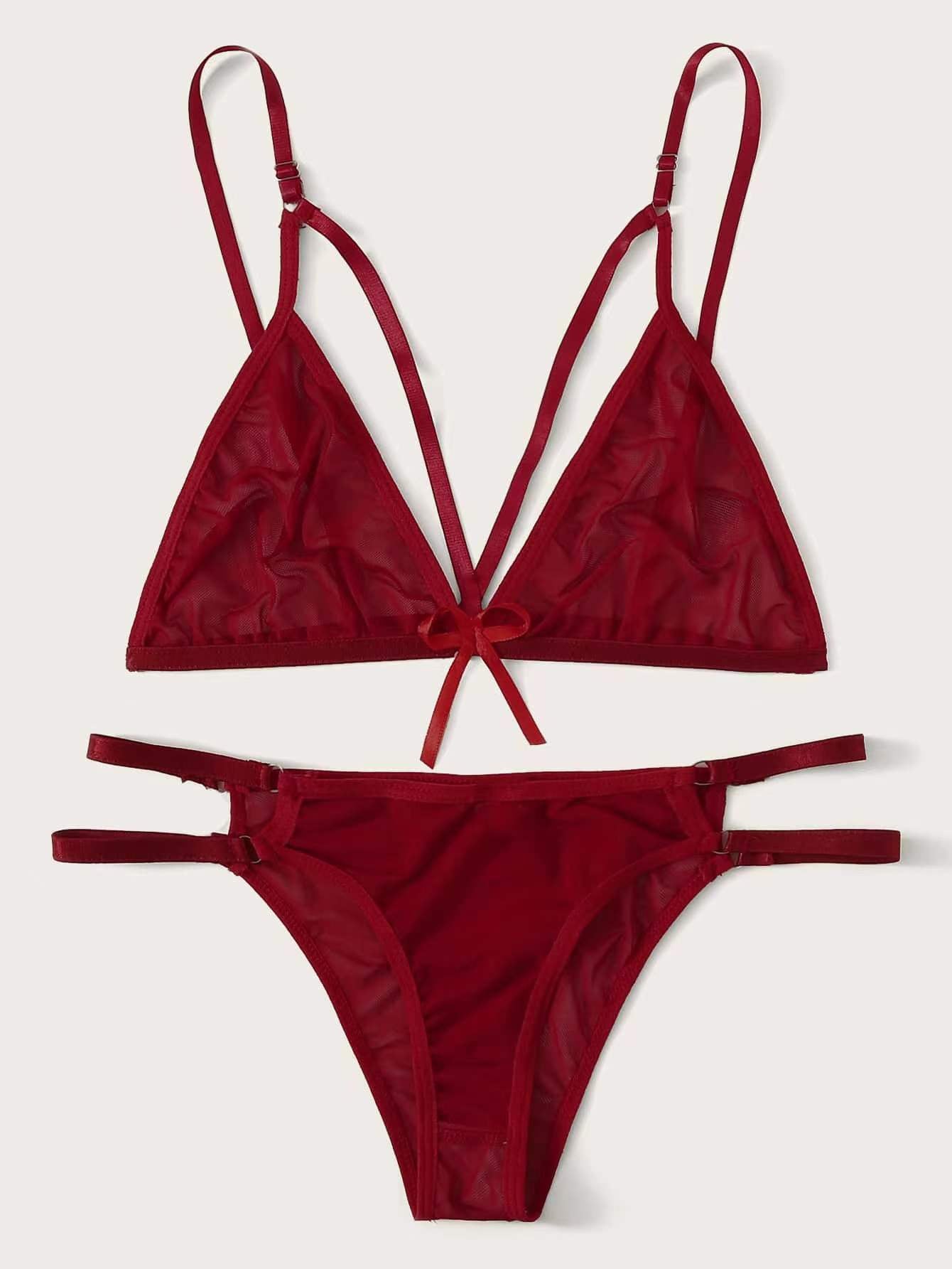 Silk Cut-Out Bralette and Thong Lingerie Set in Ruby Red