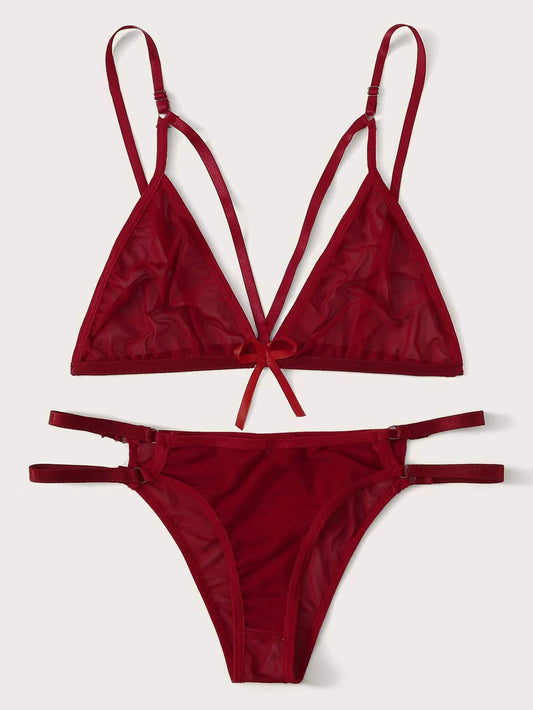 Silk Cut-Out Bralette and Thong Lingerie Set in Ruby Red