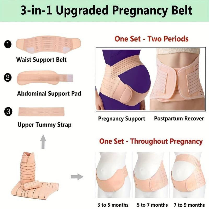Adjustable Pregnancy Belly Band – 3-piece Maternity Support Set for Back, Hip, and Pelvic Pain Relief