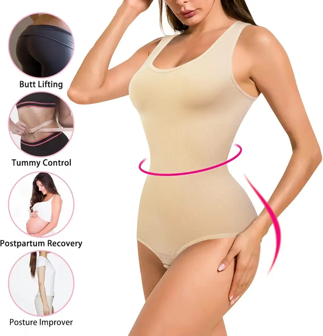 Seamless High-Elastic Body Shaper Bodysuit – Open Crotch Hook-and-Eye Design
