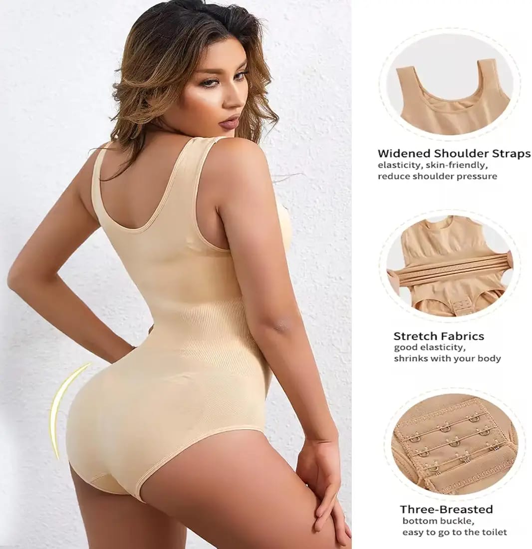 Seamless High-Elastic Body Shaper Bodysuit – Open Crotch Hook-and-Eye Design