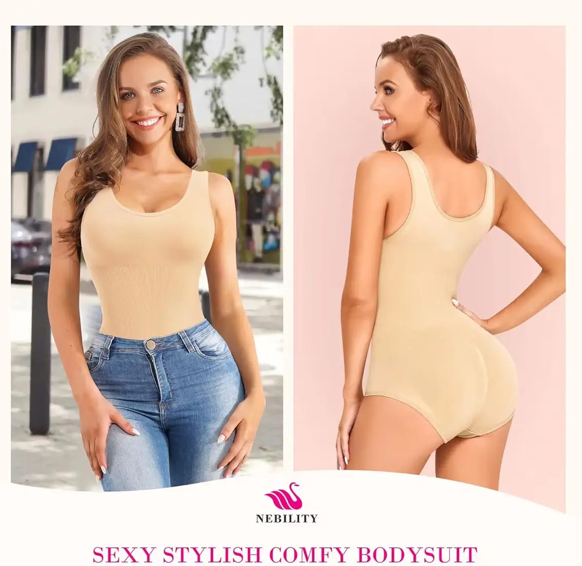 Seamless High-Elastic Body Shaper Bodysuit – Open Crotch Hook-and-Eye Design
