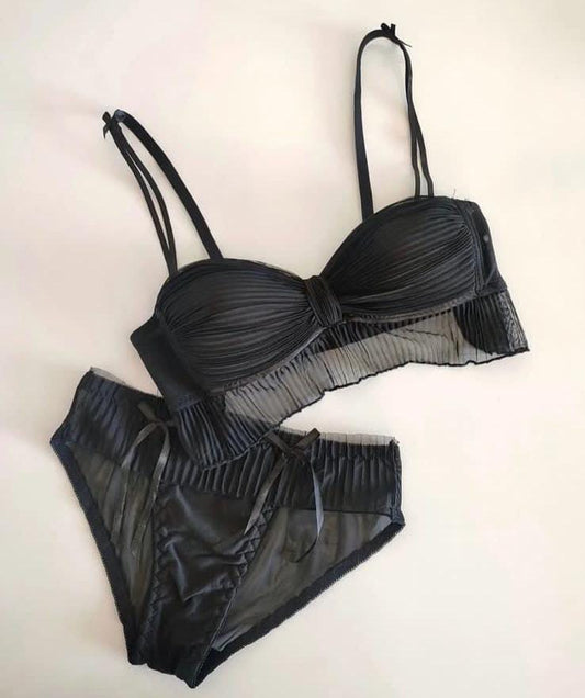 Pleated Satin Bra & Panty Set