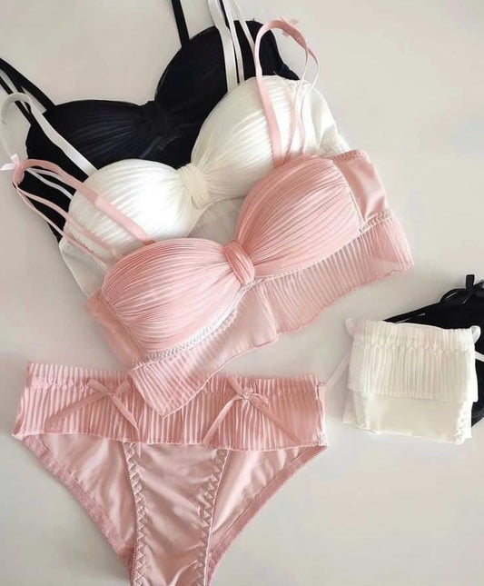Pleated Satin Bra & Panty Set