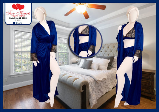Silk 3-Piece Nightwear Set with Robe