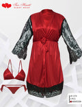 3-Piece Silk & Lace Nightwear Set – Two Hearts Collection