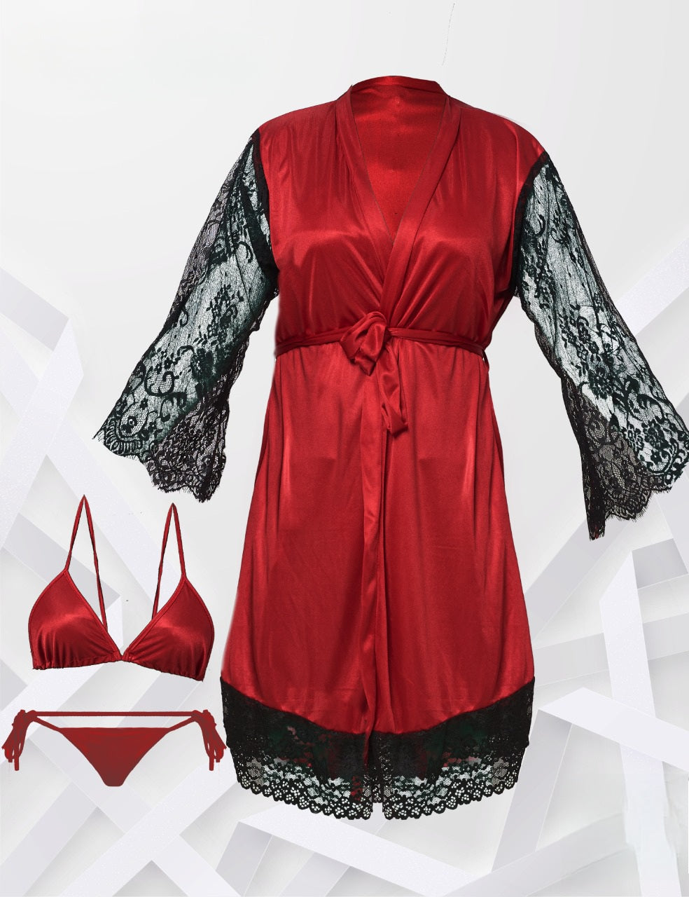 3-Piece Silk & Lace Nightwear Set
