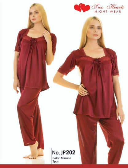 2-Piece Silk Nightwear Set – Two Hearts Collection