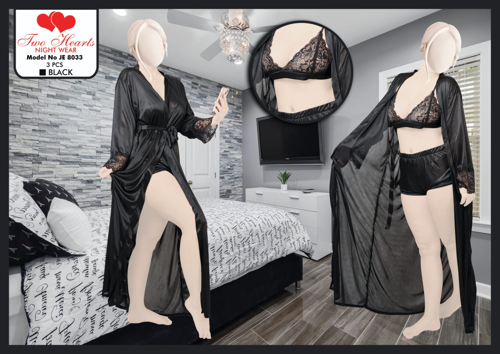 Silk 3-Piece Nightwear Set with Robe