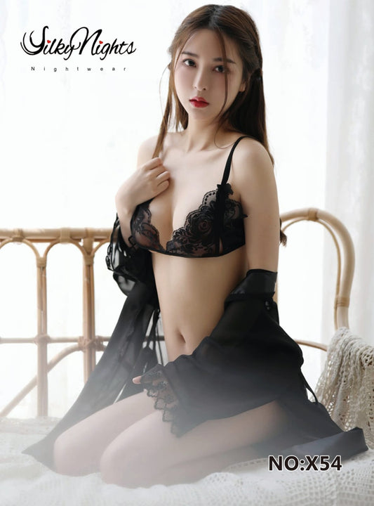 Enchanting Black Lace Nightwear Lingerie Set