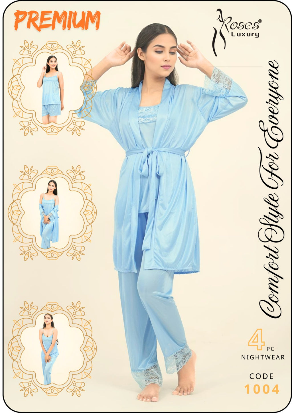 Premium 4-Piece Satin Nightwear Set
