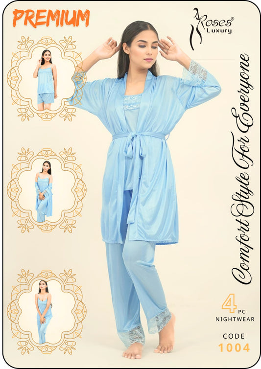 Premium 4-Piece Satin Nightwear Set