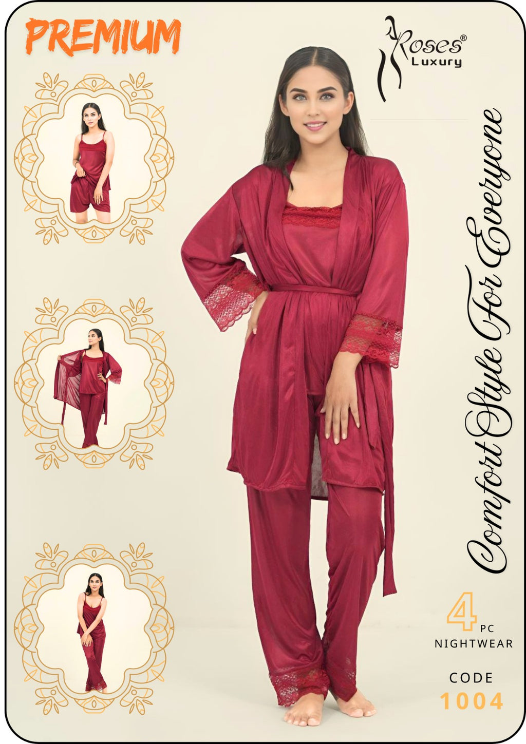Premium 4-Piece Satin Nightwear Set