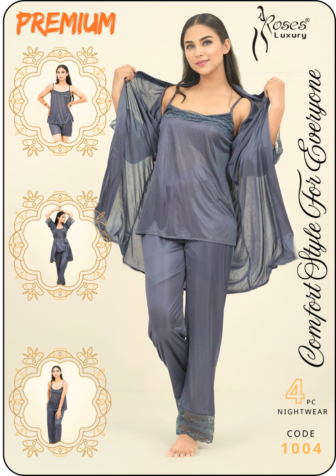 Premium 4-Piece Satin Nightwear Set