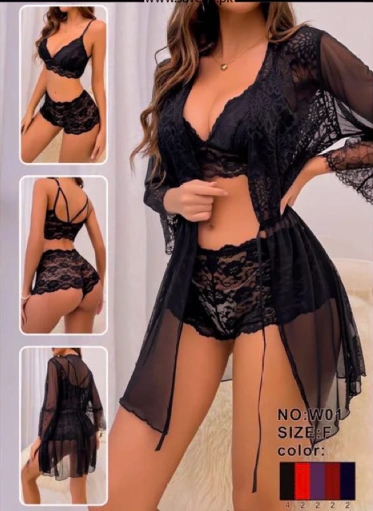 Ethereal Sheer Lace Nightwear 3 Piece