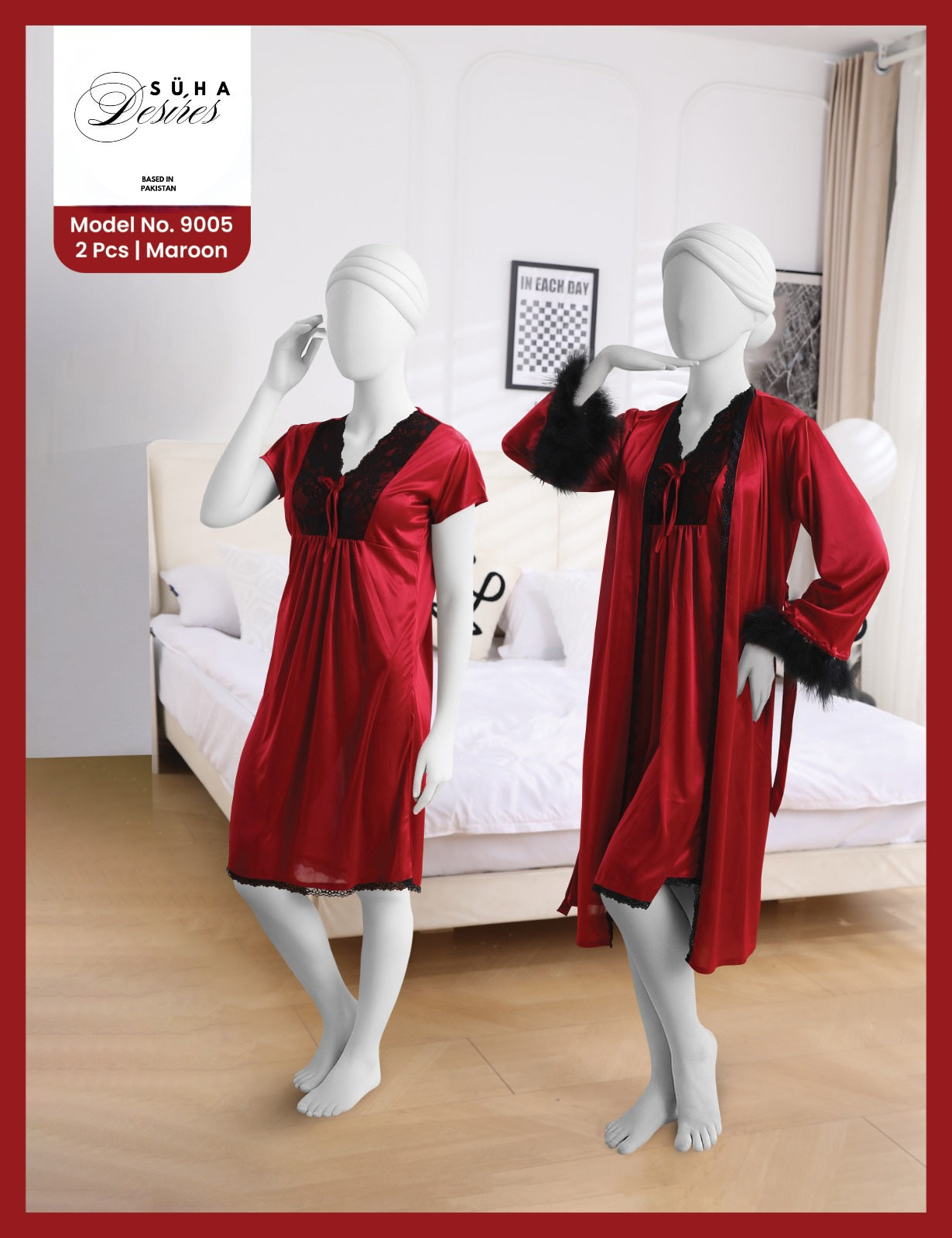 Silk Feathery Romance Nightwear Set - 3 Piece