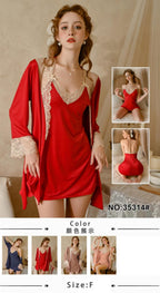 SD - Premium Butter-Soft Stretch Ice Silk Finish Chemise & Robe Set