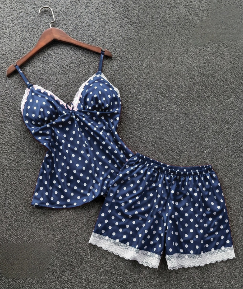 Polka Dot Padded Satin Cami & Shorts Nightwear Set