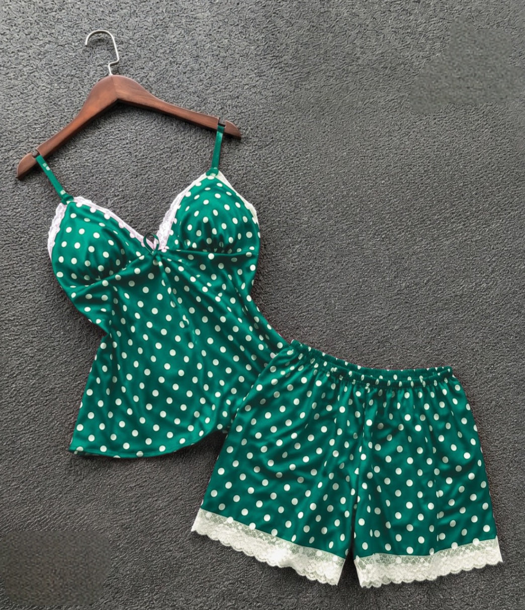 Polka Dot Padded Satin Cami & Shorts Nightwear Set