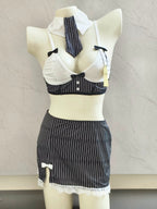 Classroom Chic Pinstripe Roleplay Lingerie Set With Stockings