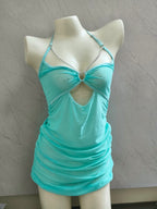 Obsidian Halter Mesh Mini Dress With Stockings